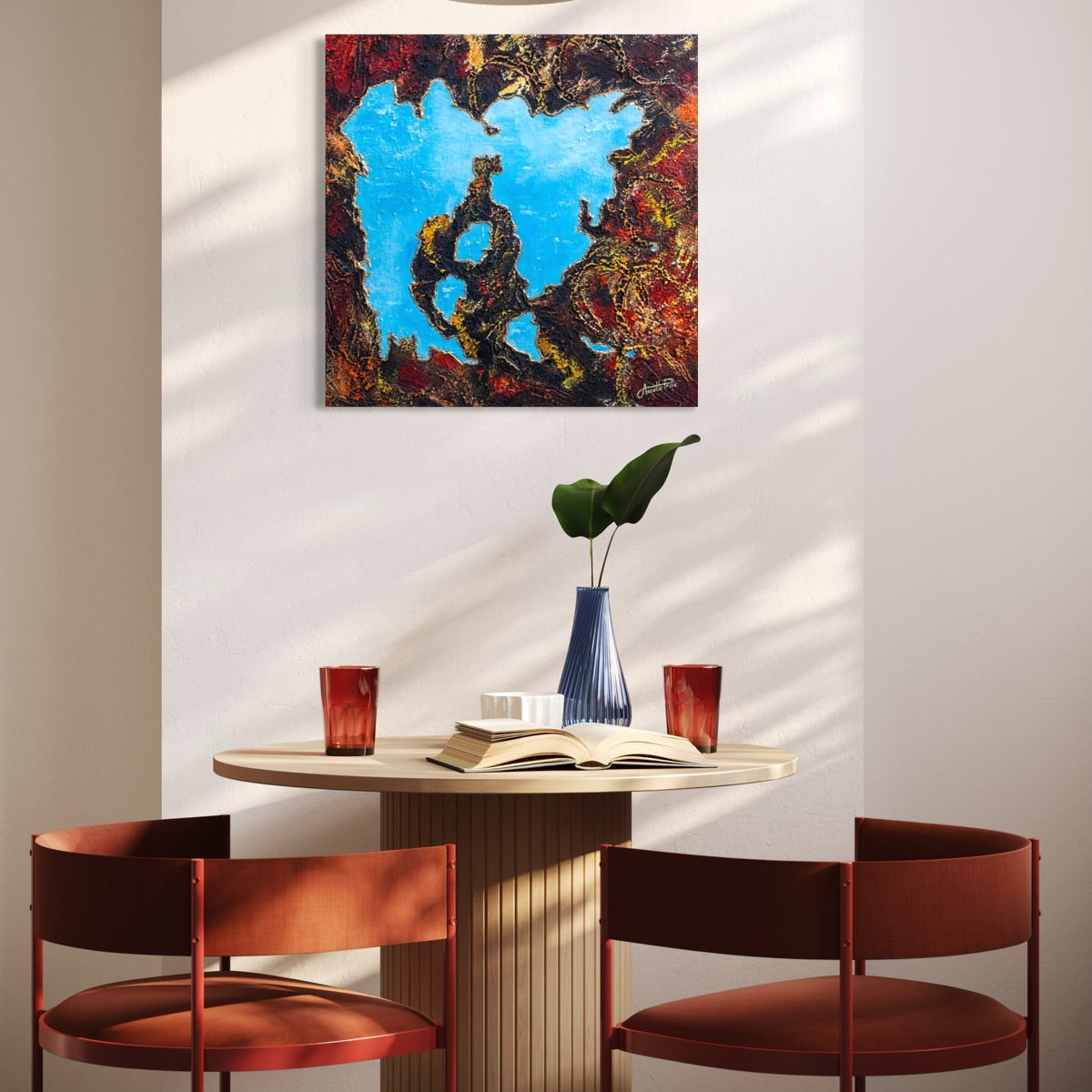 After The Rain. An abstract painting by Annette Price in a room setting. 