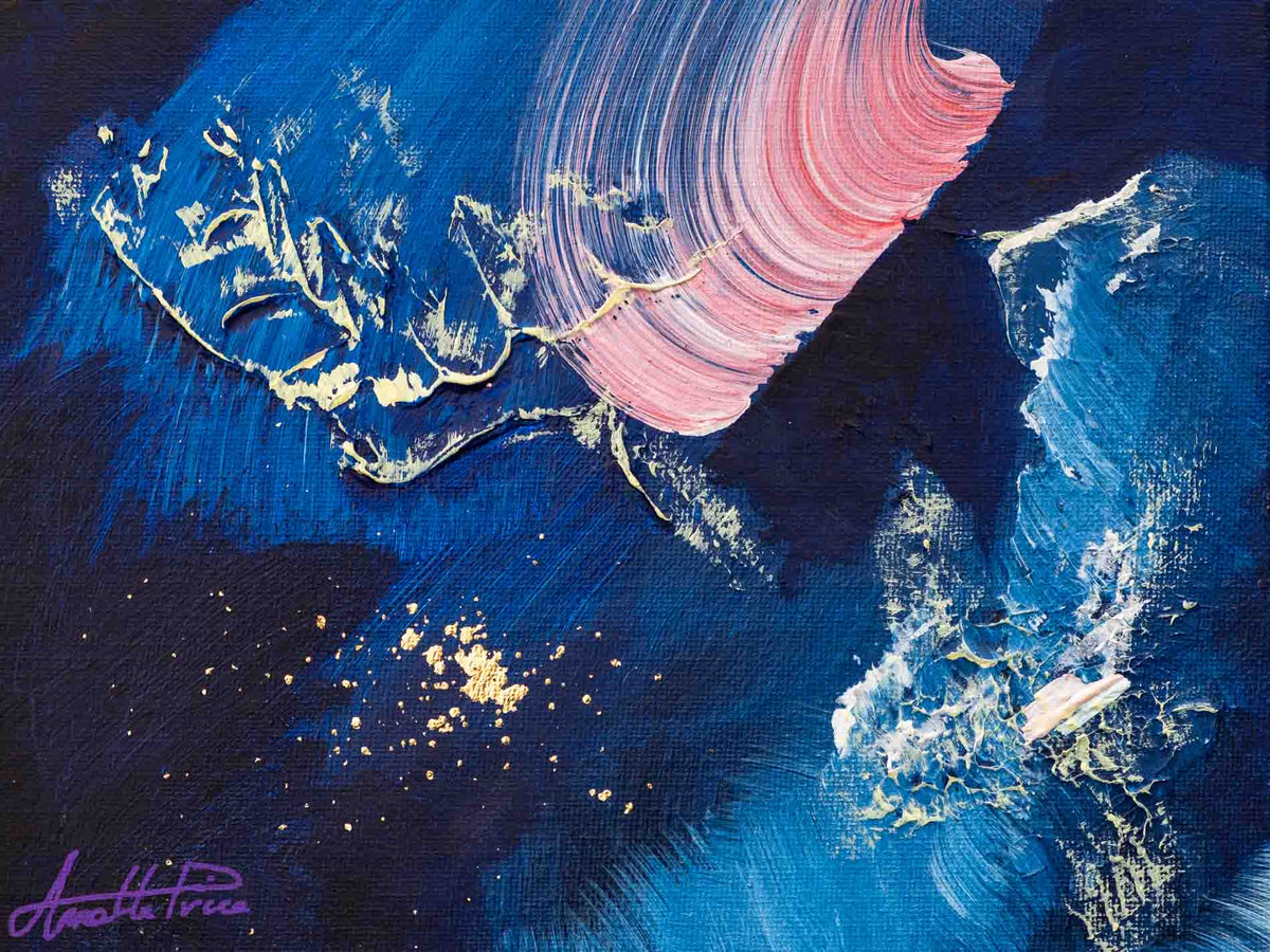 Silvered Waves Above, a water-inspired abstract painting with goldleaf by Annette Price